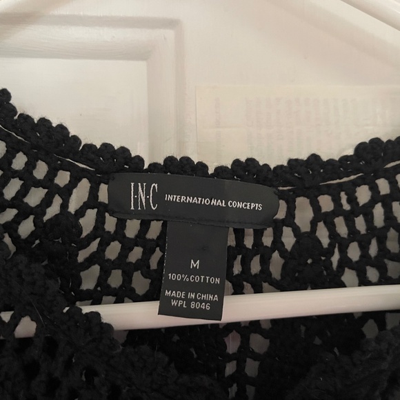 INC International Concepts Open Knit Crochet Black Ruffle Hem Cardigan M - Picture 10 of 15